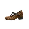 Zapatos Mary Jane Retro de Gamuza con Aumento de Altura de 7 cm para Mujer, Nuevos de Otoño con Estampado de Leopardo, Punta Redonda, Tira en T, Tacón Grueso, Bailarinas Planas Poco Profundas