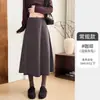 Saia Midi Evasê Feminina Nova para Primavera e Outono, Cintura Alta Emagrecedora, Estilo Retrô com Caimento, feita de Lã e Seda de Amora