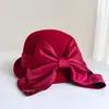 Estilo Celebridade Chapéu de Bacia de Lã Enrolada com Laço Grande para Mulheres Inverno Elegante Elegante Chapéu de Feltro Britânico Versátil Chapéu Quente