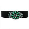 Cinturón Ancho Decorativo de Moda para Mujer con Incrustaciones de Flores y Pedrería Cinturón Versátil para Falda Accesorios Cintura Elástica