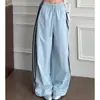 Pantalones Cargo de Pierna Ancha, Delgados de Verano, Cintura Alta, Caída Suelta, Adelgazantes, Secado Rápido para Mujer, Pantalones Deportivos Plisados con Tres Rayas Blancas