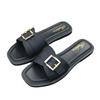 Chinelos Planos Femininos de Verão para Usar Fora Quadrados com Fivela Estilo Coreano Fashionáveis Estilo Chanel Praia Estudante Casuais Slide Chinelos Slide