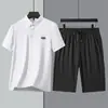 Traje Casual para Hombre Solapa Mediana Edad Elegante Dos Piezas Negocios Camisa Polo Seda de Hielo Manga Corta Holgado Papá Verano 20