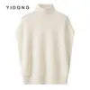 Chaleco de punto liso con lentejuelas y cachemira para mujer, cuello alto, corte holgado, con hilo de cuentas, grosor medio, chaleco de punto de moda