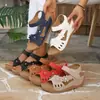 Sandalias Romanas Retro de Cuña con Tira Cruzada Tallas Grandes para Mujer 2026 Verano Huecas de Suela Gruesa de Una Tira Sandalias de Playa para Mujer