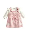 Otoño Europeo y Americano Nuevo Estilo Body de Manga Larga para Bebé Niña Overol con Estampado Floral Diadema con Lazo Set de Tres Piezas