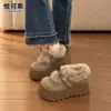 Couro Genuíno Vintage Sola Grossa Aumento de Altura Com Pelúcia Quente Botas de Neve Femininas Birkenstock de Pelo Estilo Inverno 2026 Plataforma Sapatos de Algodão
