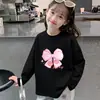 Camiseta Branca de Manga Longa para Meninas, Camisa Básica Fina de Algodão Puro para Primavera e Outono, Suéter Infantil com Gola Redonda e Estampa