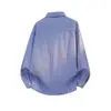 Camisa de manga larga a rayas azules y blancas estilo retro americano para hombre, corte holgado, casual, nueva camisa versátil y moderna para primavera y otoño