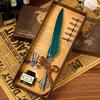 Pluma de Ave Antigua con Punta de Corona, Pluma de Dip con Base Tallada, Pluma Fuente con Tinta, Caja de Regalo, Personalizable