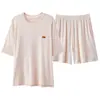Conjunto Feminino de Casa Modal com Shorts de Manga Curta, Usável no Verão com Bolsos, Novo Pijama Fresco de Tamanho Grande