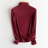 Uma mão! Camisa de base de manga comprida com forro de lã de aquecimento de seda amoreira quente e confortável, gola meia alta para outono e inverno, camiseta interna feminina