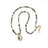 Cadena Larga para Suéter con Colgante de Nudo de Cuerda Tejida Hecho a Mano de Diseño Vintage, Piedra Natural y Borla, Collar con Flor, con un Toque de Lujo para Mujer