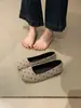 Elegante vestido de noche con falda, zapatillas planas sin cordones de punta fina, zapatos de nicho para abuela, Mary Janes brillantes para mujer