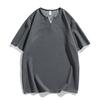 Playera de punto gofrado con costuras a contraste, cuello en V pequeño y manga corta para hombre, verano 2025, nueva moda, moderna, holgada, casual