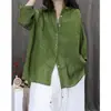 Top Casual de Algodón y Lino Nuevo Verano 2025, Corte Holgado, Versátil, Único, Oversize, Color Sólido, Manga Larga, Ligero, Camisa Protectora Solar