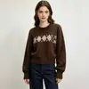 Nuevo suéter versátil de punto con patrón de rombos para otoño e invierno para mujer, adecuado tanto para llevar solo como debajo de otra prenda, top de punto de manga larga estilo universitario británico