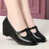 Sapatos de trabalho boca rasa para ir ao trabalho sapatos únicos confortáveis sola macia peça única fivela couro macio dropshipping sapatos femininos de couro salto plataforma tira em T