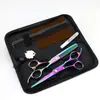 Set de Tijeras de Peluquería Coloridas Personalizadas de 6.0 pulgadas (Tijeras Rectas + Tijeras Entresacadoras + Bolsa + Aceite de Mantenimiento + Peine Ajustable)
