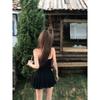 Mejiu Honey Nueve Negro Sexy Falso Dos Piezas Encaje Vestido de Mujer Deseo Puro Falda Halter