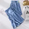Tiro Real Talla Grande 90 kg Seda de Hielo Mezclilla Pantalones Casuales para Mujer Verano Modernos Finos Sueltos con Caída Pantalones de Pierna Ancha