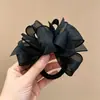 Elástico de cabelo retrô floral estilo coreano com laço e design de pérola, alta elasticidade, suave para o cabelo, adequado para meninas que vão ao trabalho