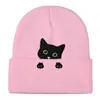 Chapéu de Lã Tricotado com Bordado de Gatinho Floral Estilo Coreano Versátil para Uso Externo Ciclismo Quente