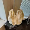 Versátil Bolso de Paja de un Solo Hombro para Mujer, Estilo de Moda Casual de Alta Gama, Bolso Tote de Gran Capacidad para Vacaciones en la Playa
