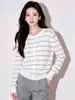 Elegante cárdigan de punto a rayas para mujer, moda popular de otoño, prenda exterior chic coreana de principios de otoño