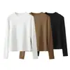 Camiseta Redonda de Manga Larga Lenzing Silk Soft para Mujer, Corte Ajustado, Para Usar en Capas, Capa Base Casual, Color Sólido, Versátil