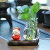 Jarrón Hidropónico de Potos para Oficina Adornos Pequeños Hidropónicos de Escritorio Gato de la Suerte Lindo Soporte Decorativo para Flores de Sala de Estar Mueble de TV
