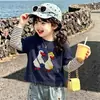 Camiseta de manga larga a rayas de algodón puro para niñas, nuevo estilo primavera/otoño, para niños de talla mediana y grande, una moderna prenda interior de dos piezas para bebés