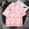 Camisa de Manga Curta Estilo Hong Kong para Homens e Mulheres Casal Verão Solta Fina Havaiana Praia Floral Meia Manga Camisa Floral