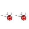 Pendientes de alce y granada de plata de ley S925, regalo de Navidad, pendientes de moda coreana para mujer, pequeños pendientes de asta fresca