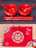 Tazones de Boda de Cerámica para Novios, Tazones y Palillos Festivos de Dragón y Fénix, Cucharas Rojas, Banquete de Boda, Dote de Recién Casados, Tazones y Vajilla de Boda