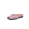 Zapatos Cuadrados de Piel de Vaca Lavada, Versátiles y Cómodos, Estilo Mueller 2025, con Lazo, Suela Plana, Cuero Genuino, Pantuflas de Exterior