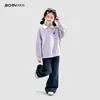 Moletom infantil para meninas, novo estilo outono 2026, gola polo estilosa, top casual coreano com desenho para meninas