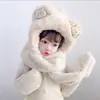 Conjunto de Tres Piezas de Gorro de Invierno para Niños con Terciopelo y Gorro de Una Pieza Tres en Uno Estilo Lindo Versátil Dibujos Animados Felpa