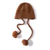 Nuevo gorro de cachemira para otoño e invierno, gorro largo de punto trenzado, gorro que cubre las orejas estilo coreano, gorro de moda de color liso