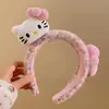 Faixa de Cabelo com Estampa de Leopardo Rosa de Pelúcia Desenho Animado Cabeça de Gato Kt Laço Rosto de Gatinho Faixa de Lavagem de Rosto Grampo de Cabelo de Gato Estéreo Criativo Fofo