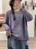 Otoño 2026 Transfronterizo Nuevo Hilo de Algodón Retro Holgado Degradado Cuello Redondo Simple Versátil Informal Jersey Tejido Mujer