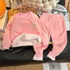 Conjunto de ropa térmica para niños y niñas, conjunto cálido de dos piezas engrosado con forro polar para otoño e invierno, pijamas y ropa de casa para bebé