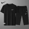 Traje Deportivo Nuevo de Verano Talla Grande Seda de Hielo Secado Rápido Deportivo Casual Camiseta de Manga Corta Pantalones Cortos Pantalones Acortados Dos Piezas