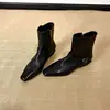 Versión de Cuero Suave~Botines Cuadrados Retro Franceses para Mujer Piel Negra Hebilla Cremallera Lateral Versátiles Atractivos Para Commuting Botas Martin