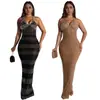 C7075 Transfronterizo Aliexpress Amazon Sitio Independiente Moda Europea y Americana Vestido de Encaje con Pedrería de Tirantes Profundos sin Mangas para Mujer
