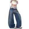 Jeans de Pierna Ancha con Estampado de Letras de Bandera Lavada Estilo Retro Americano Pantalones Sueltos Largos hasta el Suelo para Hombres y Mujeres Directo del Fabricante