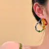 Arco Iris Deconstruido ~ Pendientes de Cristal con Cuentas de Color Dopamina Pendientes Femeninos de Color Contrastante Estilo Resort Accesorios de Clip para Oreja