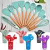 Set de Utensilios de Cocina de Silicona con Mango de Madera Espátula de Haya Cuchara Batería de Cocina Kit para Hornear Espátula Brocha para Aceite Batidor de Huevos