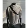 Moletom Masculino de Lurex Prata Estilo Americano Zíper Diagonal Gola Alta Camiseta de Manga Longa Camada Base Nova
