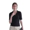 Camiseta Polo de Punto Negra con Solapa Francesa para Mujer, Verano, Ajustada, Seda de Hielo, Manga Corta, Top Delgado